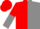 Red & grey halves, grey fox on back, 'jds' front