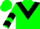 Flourescent green, black triangular panel, black chevrons on sleeves