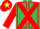 Emerald green, red cross sashes, red seams on sleeves, red cap, yellow star