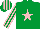 Emerald green, pink star, striped sleeves and cap
