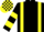 BLACK, yellow braces, hooped sleeves, check cap