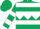Dark green, white diamond hoop within white hoops, white hoops on sleeves, dark green cap