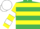 Emerald green, yellow hoops, yellow and white hooped sleeves, white cap