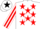 White, red stars, black 'ck' on red star, red star stripe on sleeves