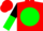 Red, black lf on green ball, black and green halved sleeves, red cap