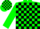 Kelly green, black blocks, white 'w', white bars on kelly green sleeves