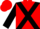Chinese red, black cross sashes, black cuffs on sleeves, red cap