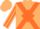 Tan, brown 'k' on orange diamond, orange cross sashes, orange stripe on sleeves
