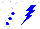 White, blue lightning bolt, blue dots on sleeves