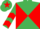 Emerald green and red diabolo, chevrons on sleeves, emerald green cap, red star