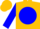 Gold, blue ball, gold bars on blue sleeves, gold cap