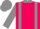 Hot pink, silver gray braces and collar, gray sleeves, pink cuffs and cap