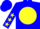 Blue, yellow ball, yellow stars on sleeves, blue cap