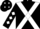 Black, white cross sashes, white diamonds on sleeves, black cap, white diamonds