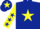Dark blue, yellow star, yellow sleeves, dark blue stars, dark blue cap, yellow star