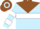 Light blue, brown yoke, white hoop, white band on sleeves
