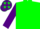 Kelly green, purple circled 'gw', kelly green stars on purple sleeves