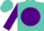 Turquoise, turquoise njs on purple ball, purple cuffs on sleeves, turquoise cap