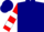 Navy blue, white circled red 'b', red and white bars on sleeves