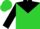 Lime green, black yoke and 'kw', green bars on black sleeves