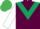 Maroon, dark green chevron, white sleeves, emerald green cap
