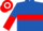 Royal blue, red hoop, halved sleeves, red and white hooped cap