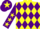 Yellow and purple diamonds, purple sleeves, yellow stars, purple cap, yellow star