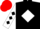 Black body, white diamond, white arms, black diamonds, red cap