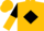 Gold, gold 'm' on black diamond, black and gold halved sleeves