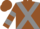 Brown, grey cross sashes, grey multi bars on sleeves