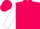 Navy, hot pink 'r' in circle, hot pink and navy chevrons on white sleeves, hot pink cap