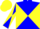 Blue and yellow diagonal quarters, blue and yellow diagonally quartered sleeves, blue and yellow cap