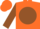 Orange, orange 'p' in brown ball, brown sleeves, orange cap