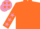 Orange, mauve stars on sleeves, mauve cap, orange stars