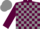 Maroon and grey check, grey cap
