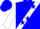 Blue, white sash, blue stars on white sleeves, blue cap