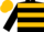 Black, gold hoops, black sleeves, gold cap