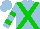 Light blue, green cross sashes, green bars on sleeves
