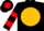 Black, black 'a' with red arrow on gold ball, red bars on sleeves
