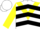 White, yellow triangular panel, black chevrons on yellow sleeves