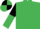 Emerald green, black and emerald green halved sleeves, black and emerald green quartered cap