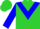 Lime, lime 's' on blue triangular panel, blue sleeves