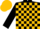 Black & gold blocks, gold trim, nfr emblem on back, matching cap