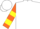 White, black 'pr', orange and yellow bars on sleeves