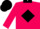 Hot pink, black collar and diamond belt, black diamond band on sleeves, black cap
