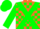 Orange, green cross sashes, green blocks on sleeves, orange and green cap