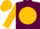 Maroon, maroon r on gold ball, gold sleeves, gold cap