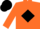 Orange, black diamond frame with 'drs', orange sleeves, black cap
