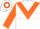 White, orange triangular panel, orange hoop on sleeves