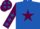 Royal blue, maroon star, maroon sleeves, royal blue stars